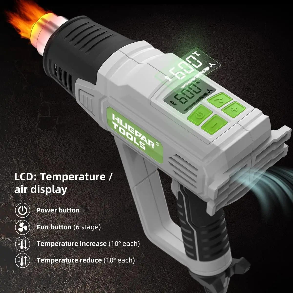 Hot Air Gun with LCD Temperatures Adjustable Heat Gun Thermal Blower Shrink Wrapping With 5 Nozzles high power Construction Drye 3