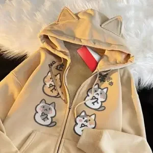 Harajuku 3D cat ear decoration Hoodie Women's Oversized Full Zip Streetwear New Sweatshirt Women's Couple Y2k Clothes Gothic