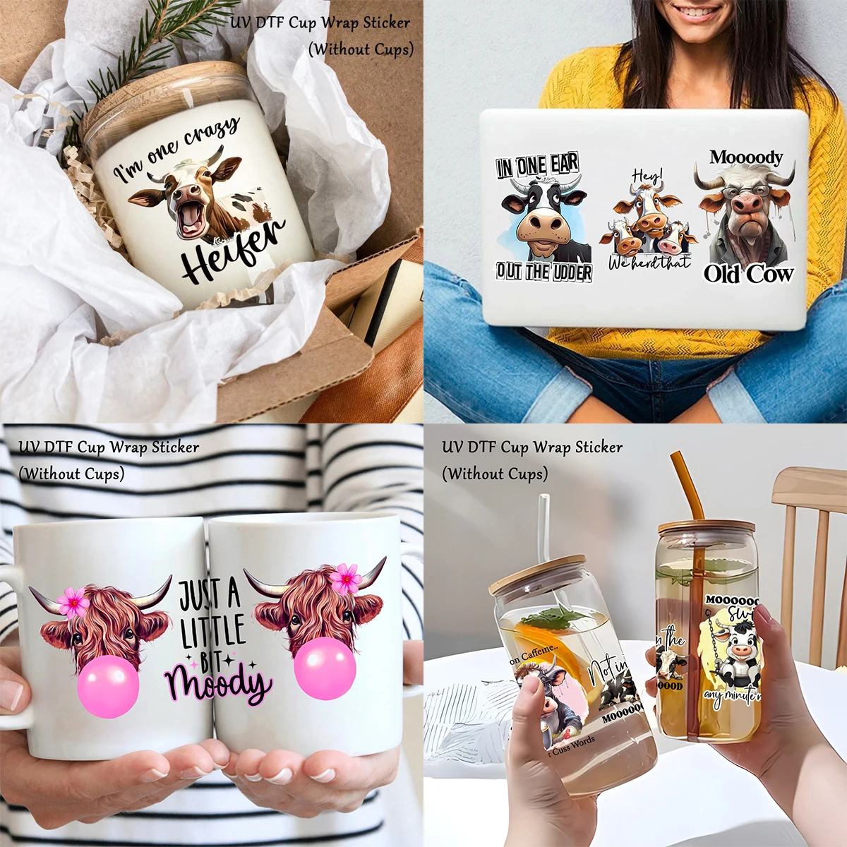 5 Adesivi UV DTF Impermeabili Per Tazze E Vetro - Decalcomanie Fai Da Te A Tema Animali Per Bottiglie, Laptop, Finestre - 2