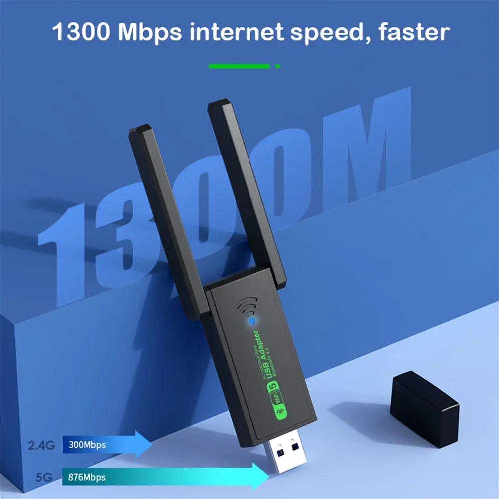 1300Mbps USB 3.0 WiFi 어댑터 네트워크 카드 듀얼 밴드 2.4G/5GHz Bluetooth 4.2 데스크탑 노트북 PC 용 무선 수신기 송신기