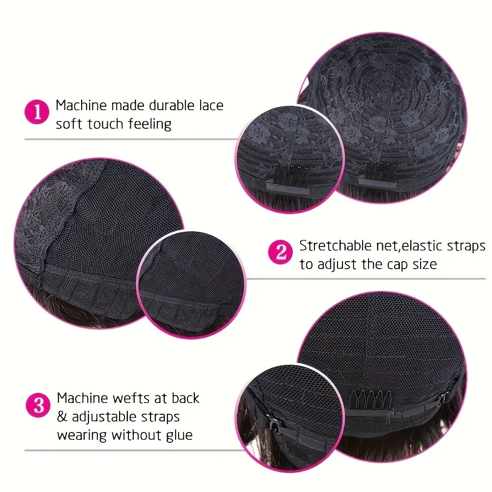 인모 아프로 가발, 여성용 짧은 곱슬머리 픽시컷 가발, 레미 인모, 내추럴 블랙 풀 머신메이드