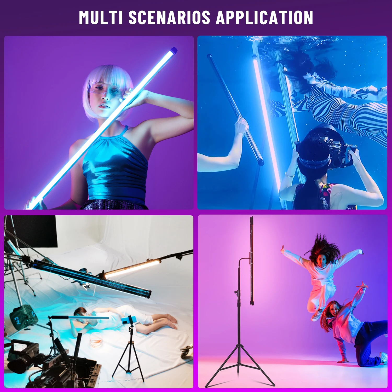 LUXCEO P120 4피트 LED 비디오 조명 18W RGB 튜브 1350루멘 IP68 방수 APP 제어 사진 조명 스튜디오 조명 영화/MV 촬영/라이브 스트리밍용
