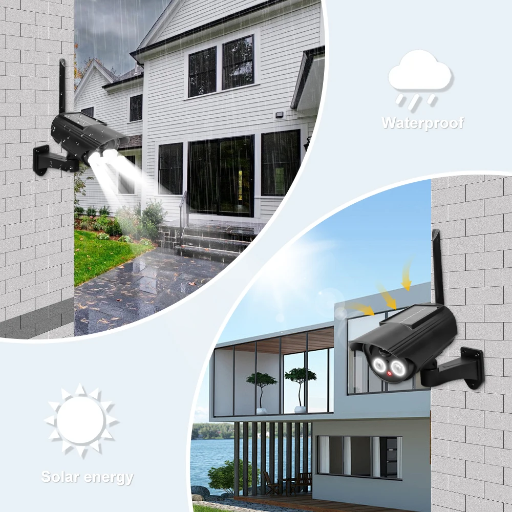 Solar Security Camera Outdoor Waterproof Simulation Dummy CCTV Surveillance Lighting Rotation No Wiring Required