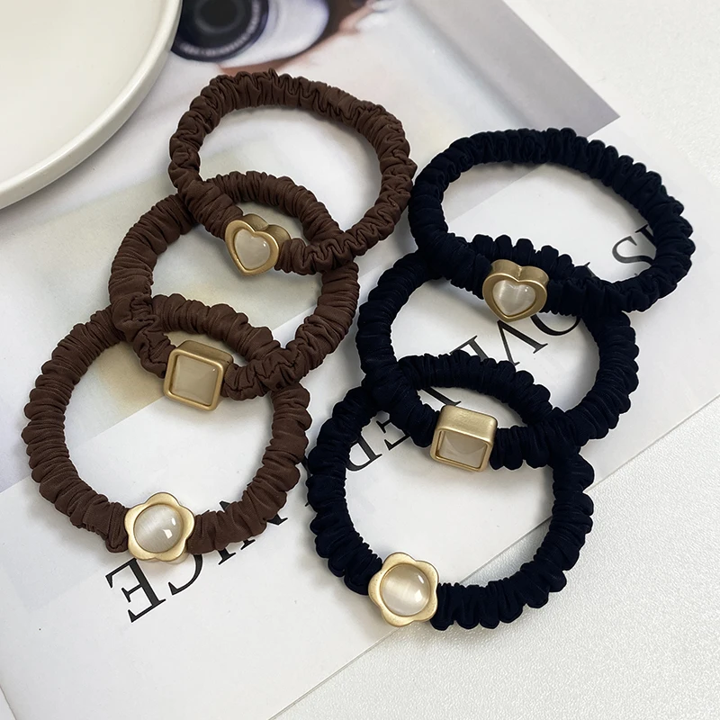 

Exquisite Cat's Eye Stone Fabric Pleated Small Intestine Hair Loop Hair Rope Headwear High Elastic Rubber Band Hair Accessories