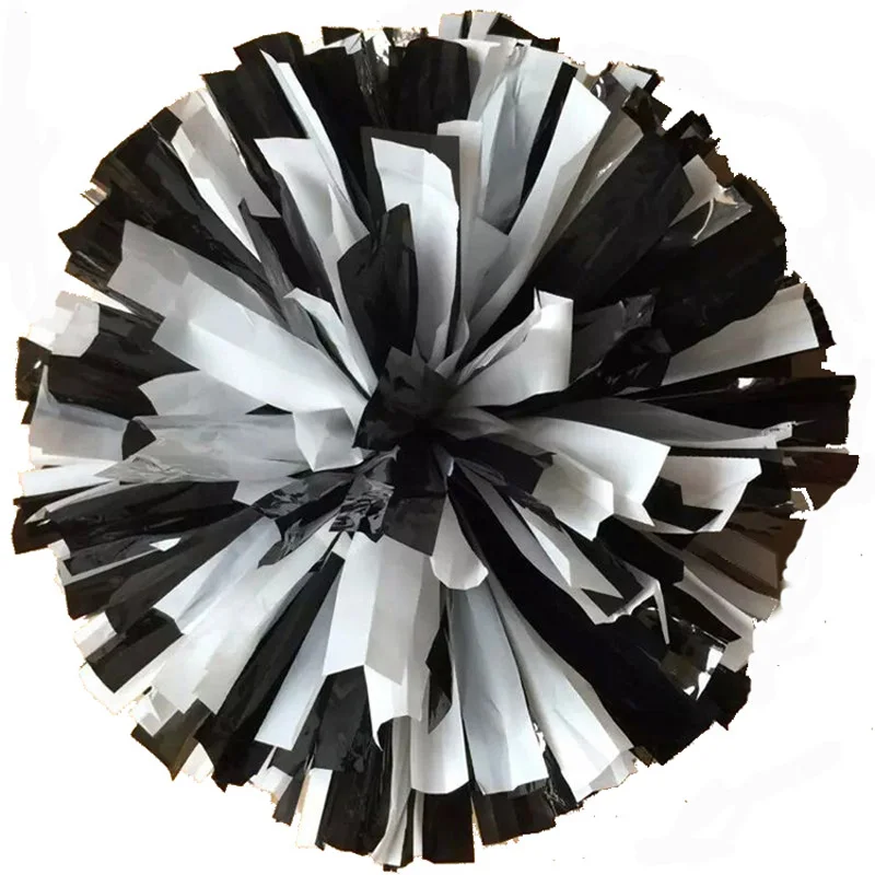 Black White Game Pompoms with Rings Handle, 32cm, Cheerleader Pompon, 2Pcs, Non-fading, Color Can Free Combination