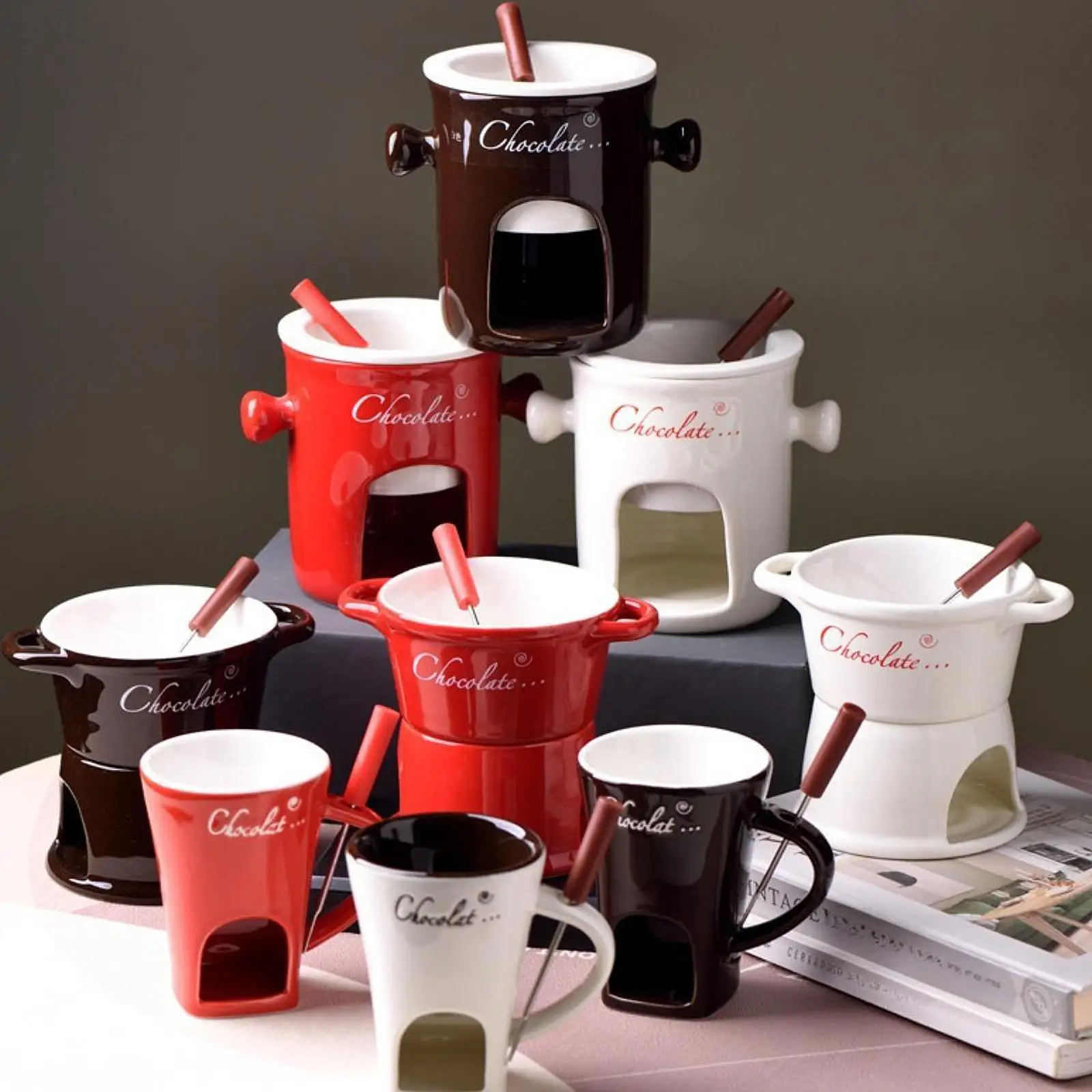 130ml/280ml Ceramic Chocolate Fondue Mug Cheese Butter Warmer