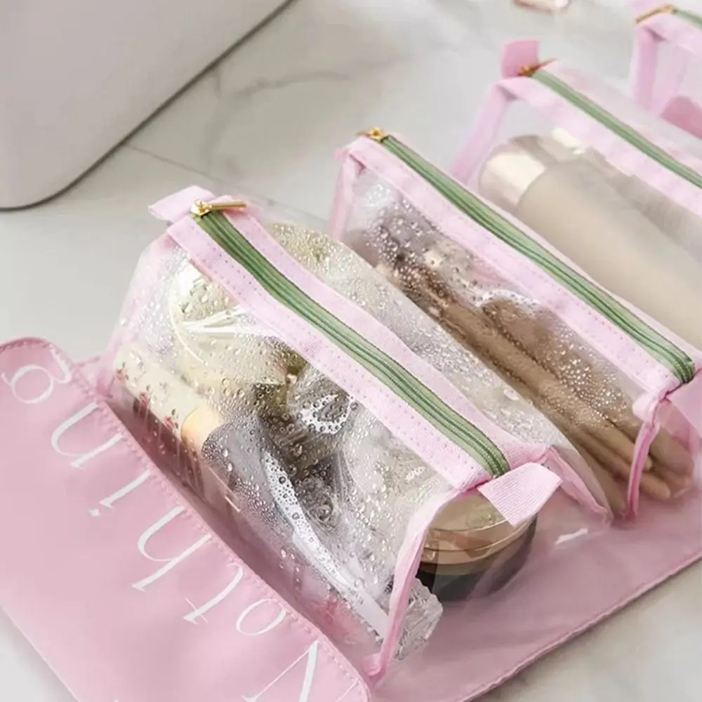 Zipper Fold Cosmetic Bag OX Cloth Korean Style Student Stationery Bag Letter Lager Capacity Cream Color Makeup Bags Travel