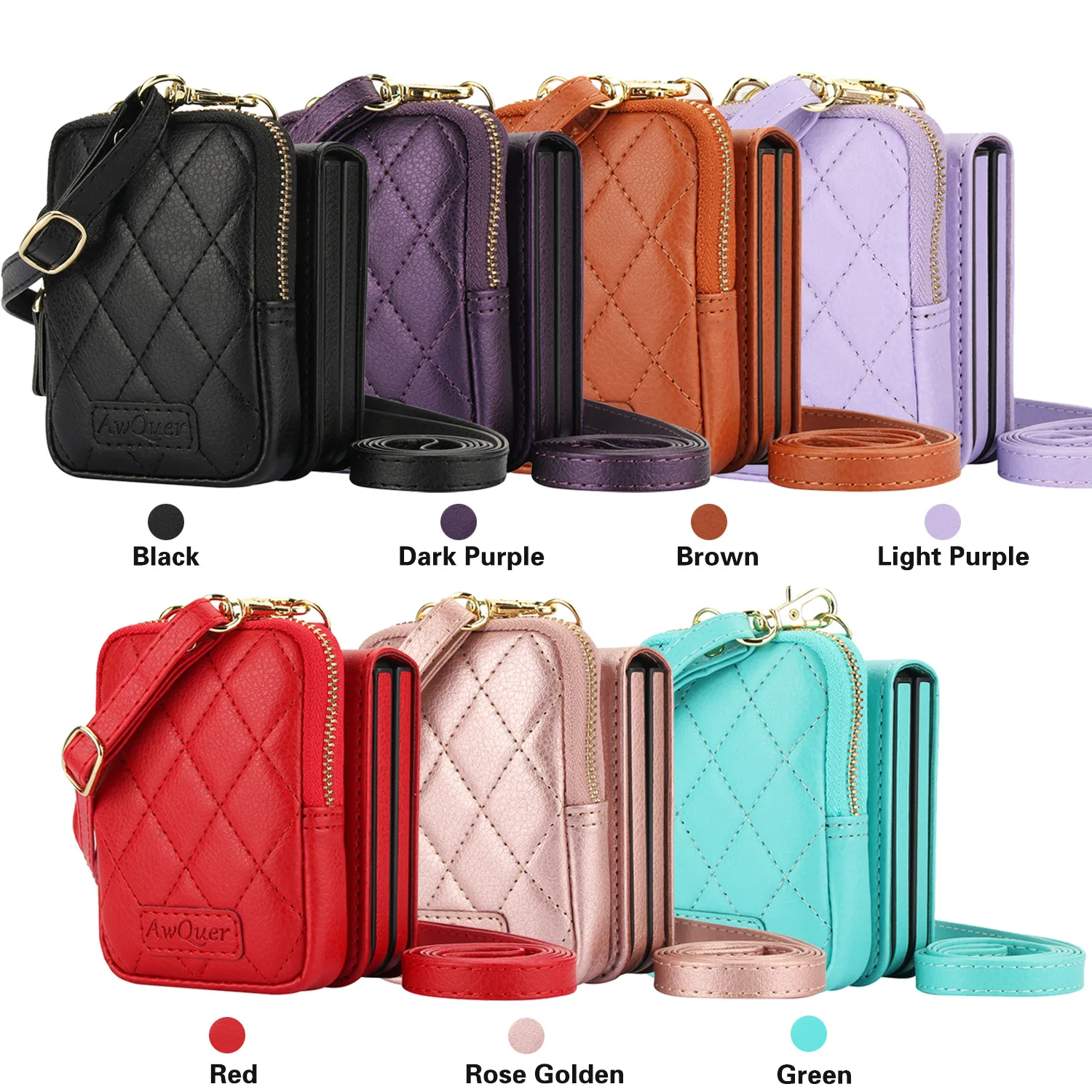 Luxury Crossbody Lychee Leather Wallet Case with Long Lanyard Protective Cover