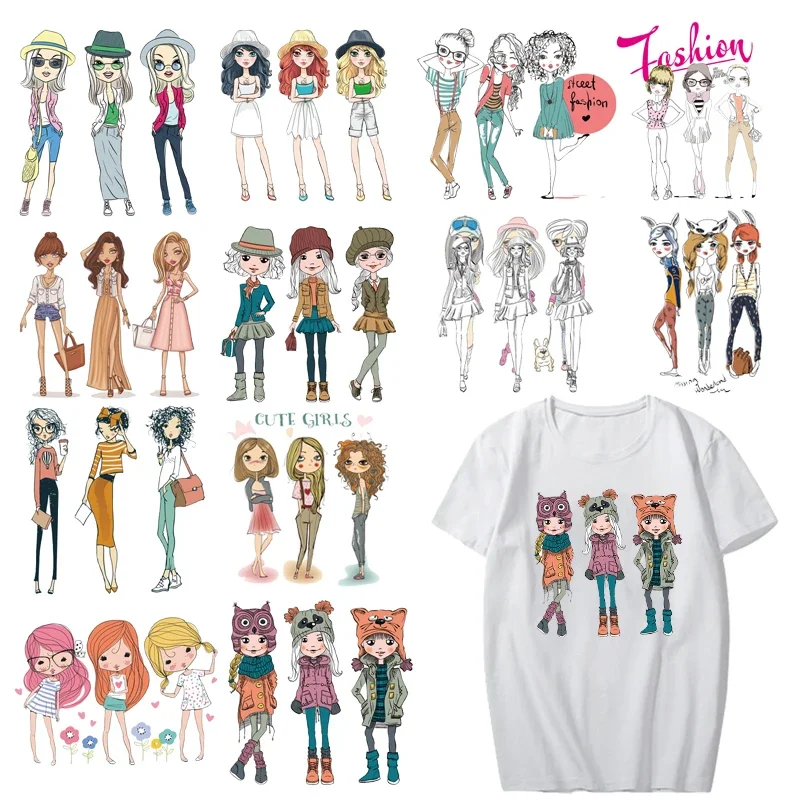 

Lovely Girls Patch Set Heat Transfer Vinyl Washable Stickers for Girl Clothing Shirt Appliques Stripes on Clothes Thermal Press