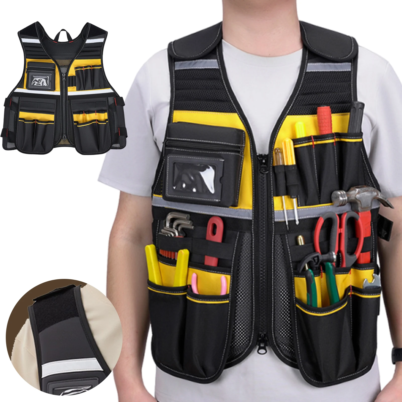 다중 포켓이 있는 반사 안전 작업 조끼 전기 목수 건설용 반사 안전 조끼