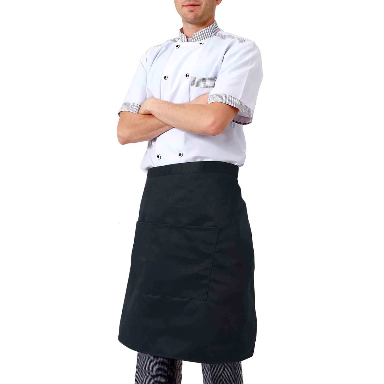 

Black Kitchen Apron Universal Unisex Women Men Kitchen Cooking Waist Apron Short Apron Waiter Apron With Double Pockets