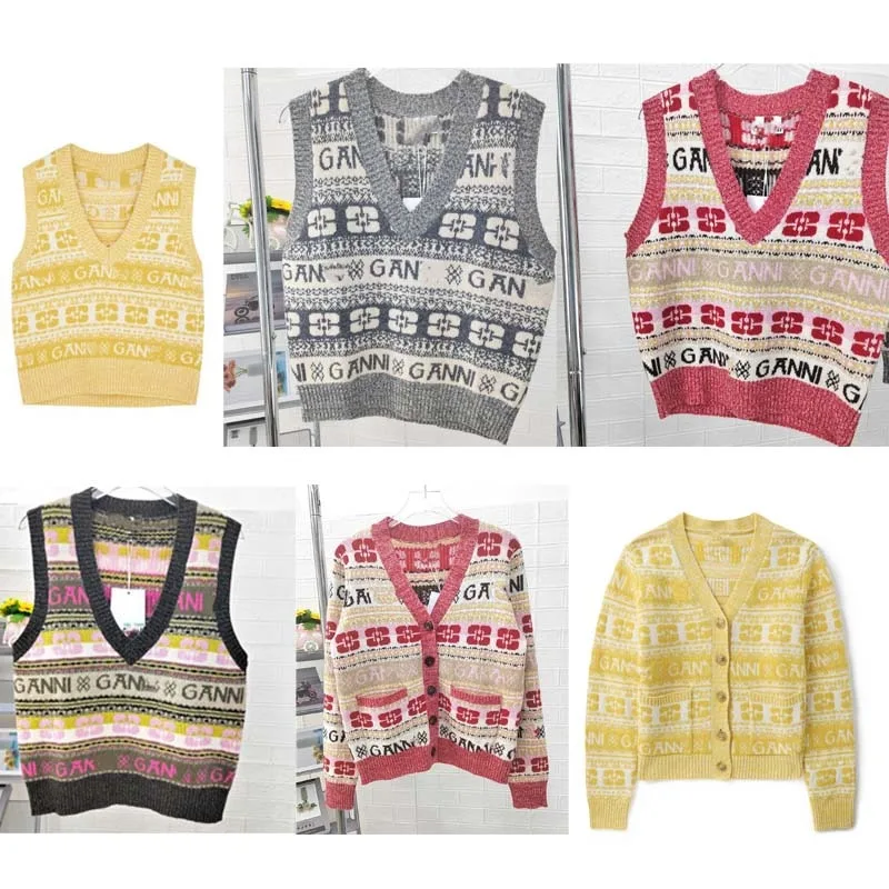 

Knitted Sweater for Women 2024 Autumn and Winter New V-neck Mixed Color Loose Cardigan Jacket Mixed Color Sleeveless Vest
