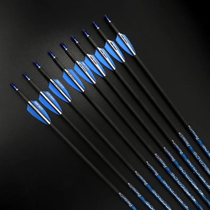 Shafts Flèches Carbone Pur ID4.2mm - Plume Spiralée - Spine 350-900 - Pour Arc Chasse Traditionnel - 6 Ou 12pcs
