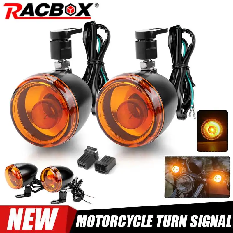

Motorcycle Front Turn Signal Lights Amber Indicator Lamps for Sportster 883 1200 Dyna Softail Fat Boy