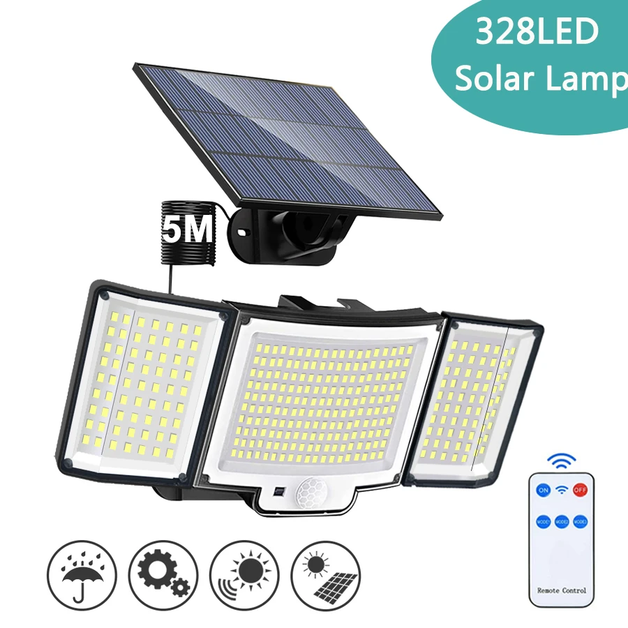 328/348 LED Solar Lamp Outdoor Wall Lamp IP65 Waterproof Spotlights Lamp Motion Sensor Solar 3 Mode Street Light Garden Decor