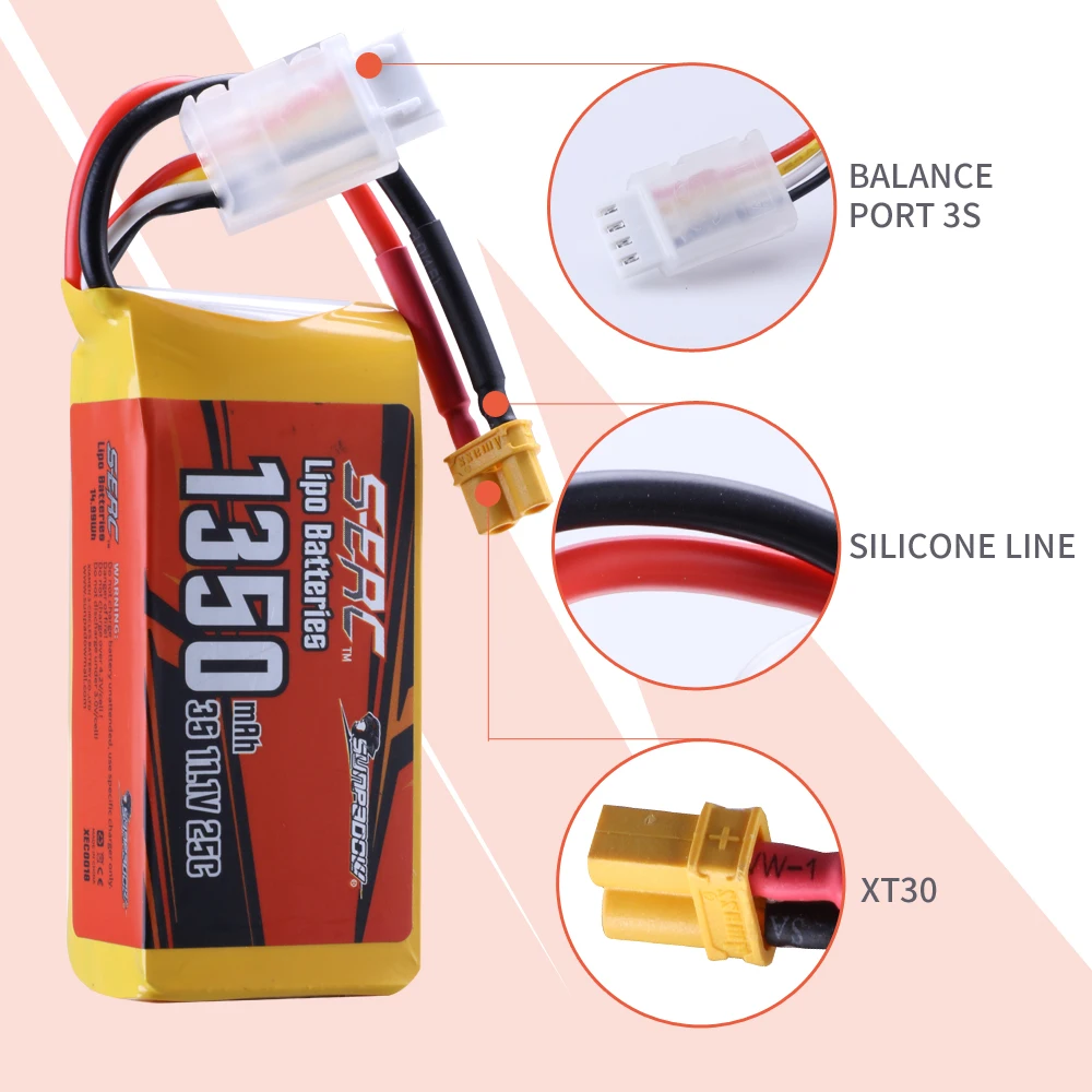 Sunpadow 3S RC Lipo Battery for 11.V 1100mAh 35C JST 1350mAh 25C XT30 Plug Rcing Airplane Quadcopter Helicopter Drone Boat FPV
