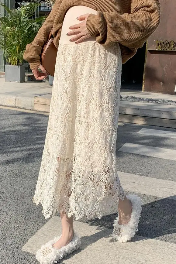 T74087# Pregnancy Skirt Skirts Women Lace Hollow Maternity Skirt