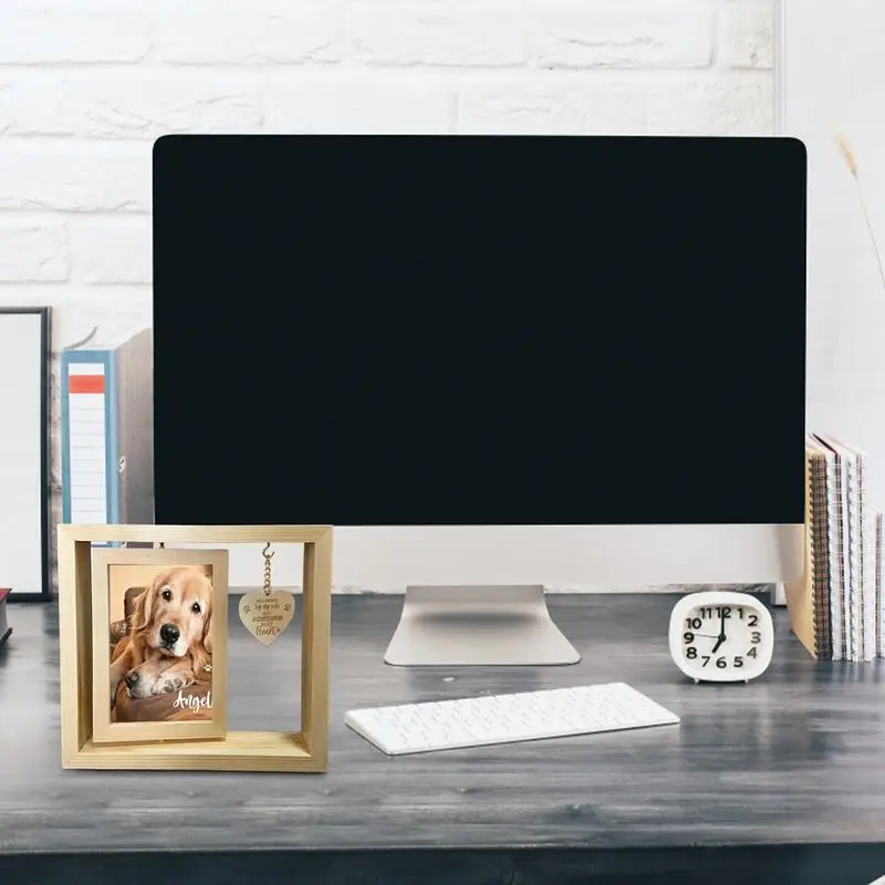 Pet Memorial Photo Frame Wooden Desktop Memorial Heart Pendant Dog Home Table Decoration For Bedroom Living Room