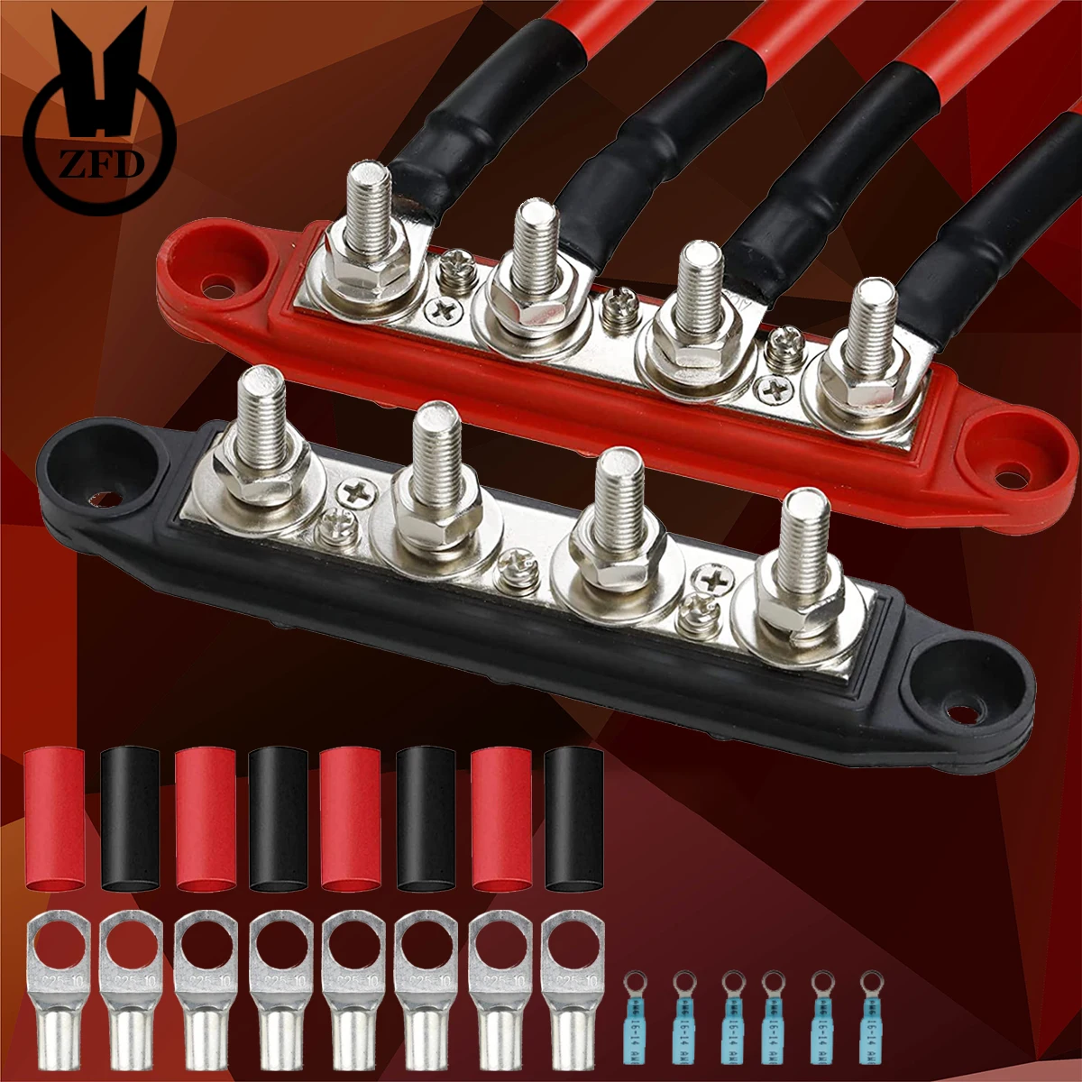 Power Distribution Block 2pcs 4 Stud Busbar Bus Bar M8 M10 Battery Terminal Marine Automotive 12V 250A