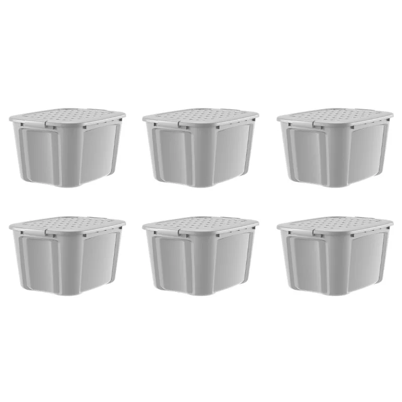 

20 Gallon Grey Plastic Latching Lid Tote Set of 6