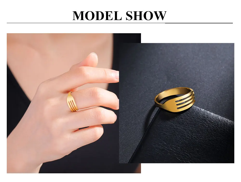 Cazador Nette Gabel frauen Ring Gold Farbe Edelstahl Einstellbare Finger Ringe Schmuck Trendy Party Geburtstag Geschenk Großhandel – Detail 6