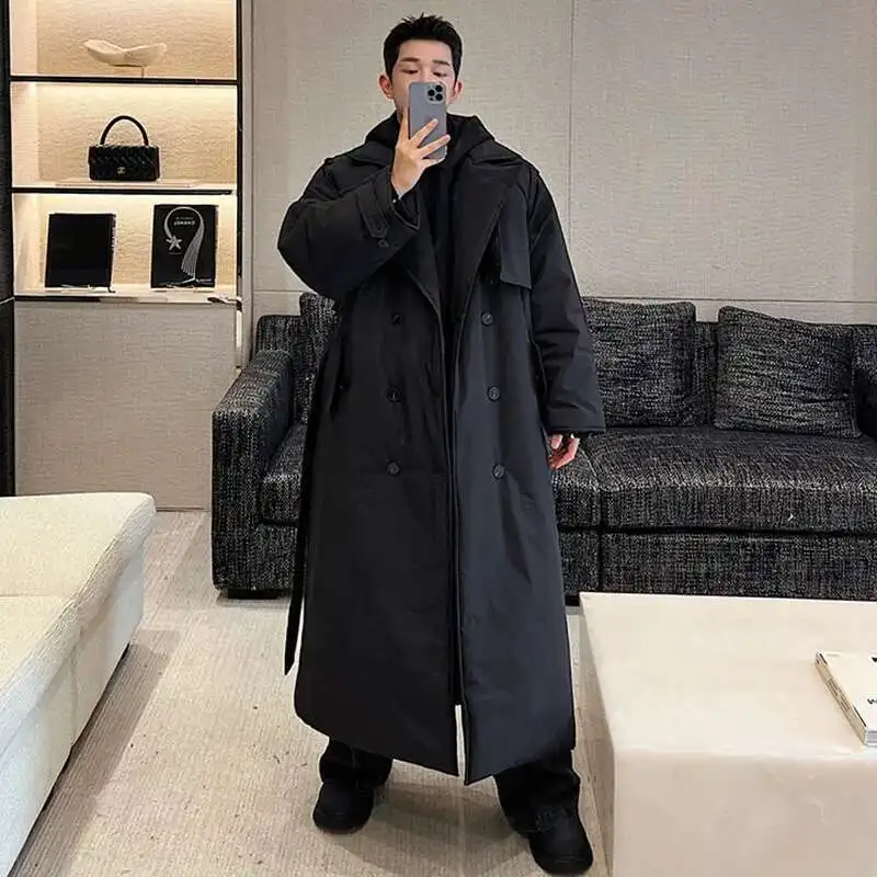 LUZHEN Winter Stylish Double Breasted Long Padded Coat Men&rsquo;s Original Design Thickened Knee-length Trench Trendy New Cac4db