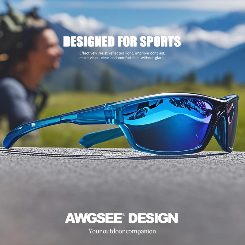 Lunettes de soleil de sport polarisées enveloppantes – Cadre de couleur semi-transparent, lentille photochromique HD Golf, pêche, randonnée et usage quotidien