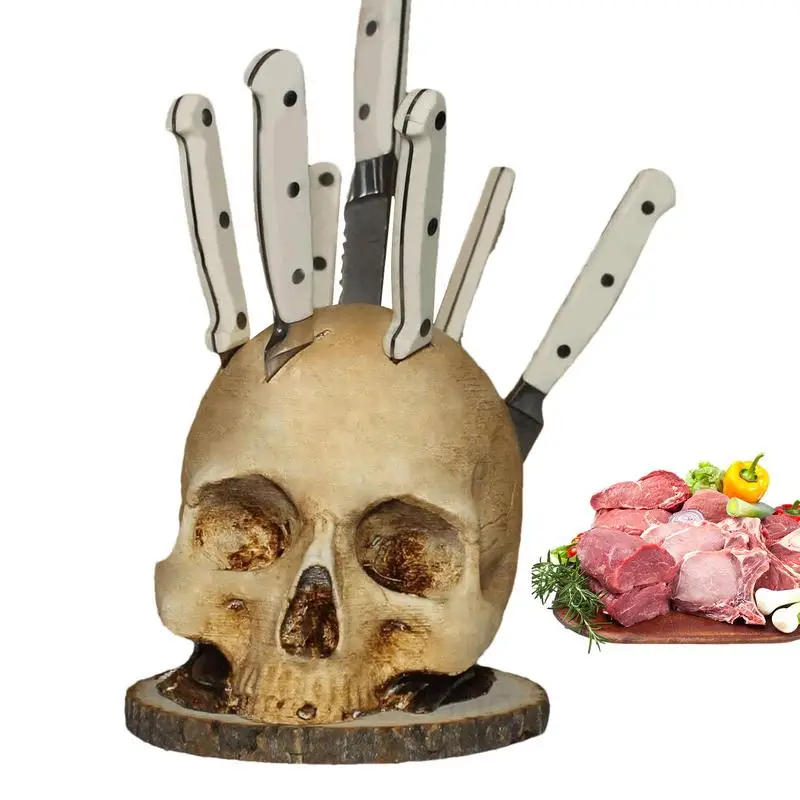 

Knives Holder Kitchen Storage Skull Knife Holder Horror Head Shape Knive Holder Scary Kitchen Storage Head Rack Knives Organizer