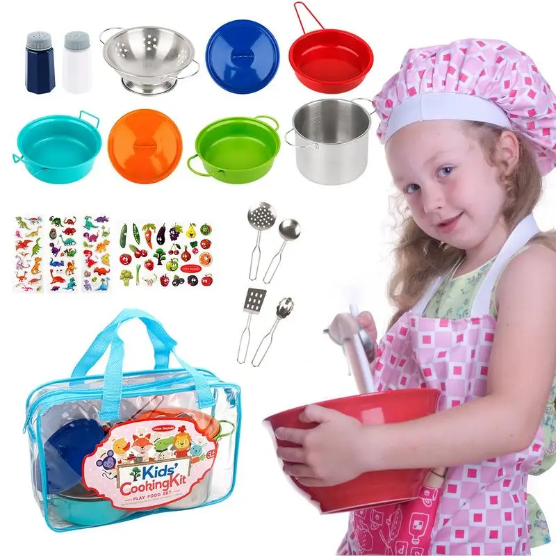 

Kitchen Pretend Play Toys Play Pots And Pans Sets For Kids Kitchen Set With Stainless Steel Cooking Utensils Kids Cooking Sets