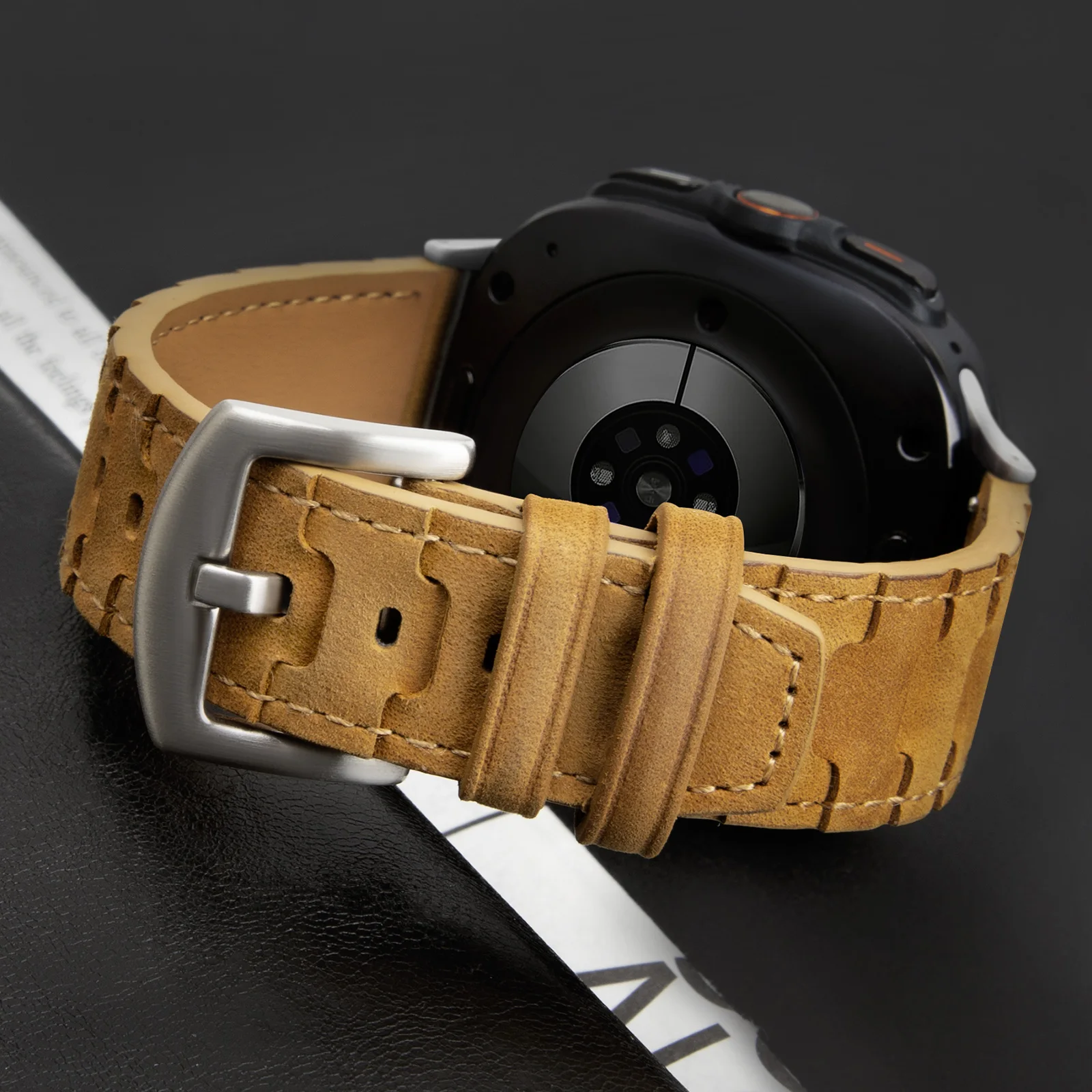 Retro Hand-Stitched Leather Strap with Metal Buckle - Premium Quality