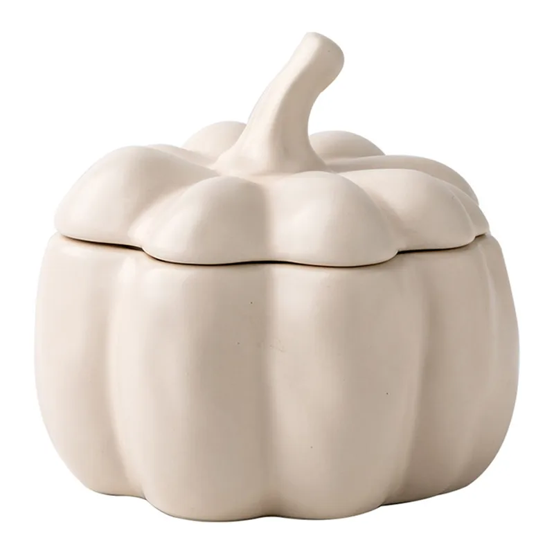 Ceramic Storage Jar Ceramic Storage Tank Pumpkin Shape Porcelain Bowl Ceramic Candle Jar Candy Jar Store Canister Household Kitchen Container