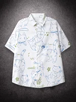 Oversized Loose Short Sleeve Shirt Men Cartoon Cat Print Hiphop Casual Shirts for Summer Beach Hawaiian Clothing 2