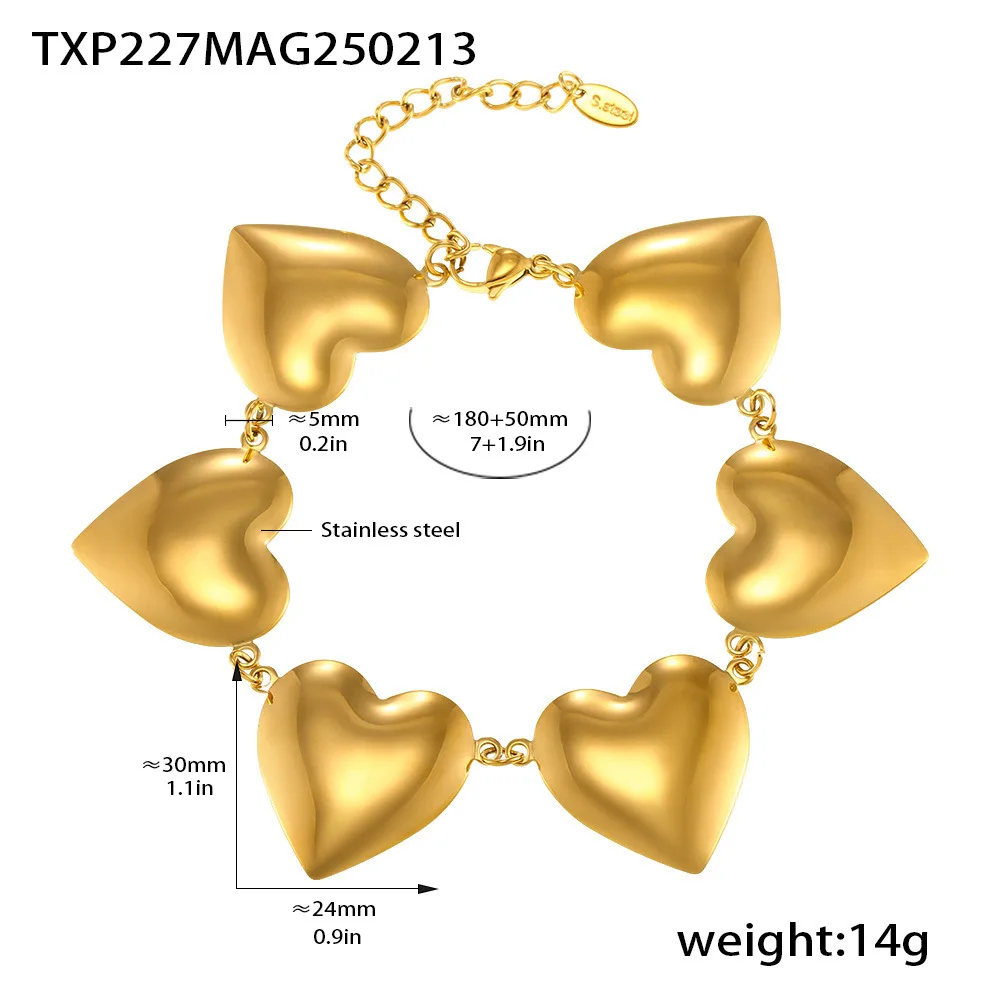 316L Edelstahl vergoldet Herz Anhänger Halskette Armband Set Damen Golden Silber Luxus Choker Armreif Charm Schmuck – Detail 4