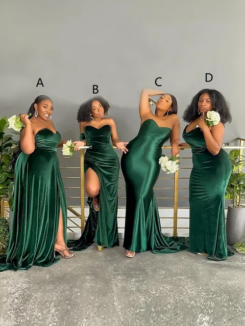 Emerald Green Long Bridesmaid Dresses Sexy Plus Size Women Wedding Guest  Dress Velvet Lace Up Back African Girls Party Gown - Bridesmaid Dresses -  AliExpress