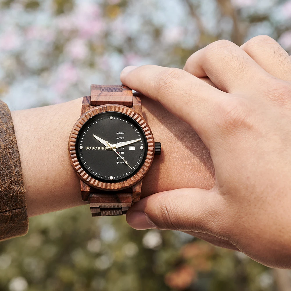 BOBO BIRD Nature Wood Watch Men Custom Engraved Casual Wristwatches Male Clock in Wooden Gift Box Relogios Masculino Dropship