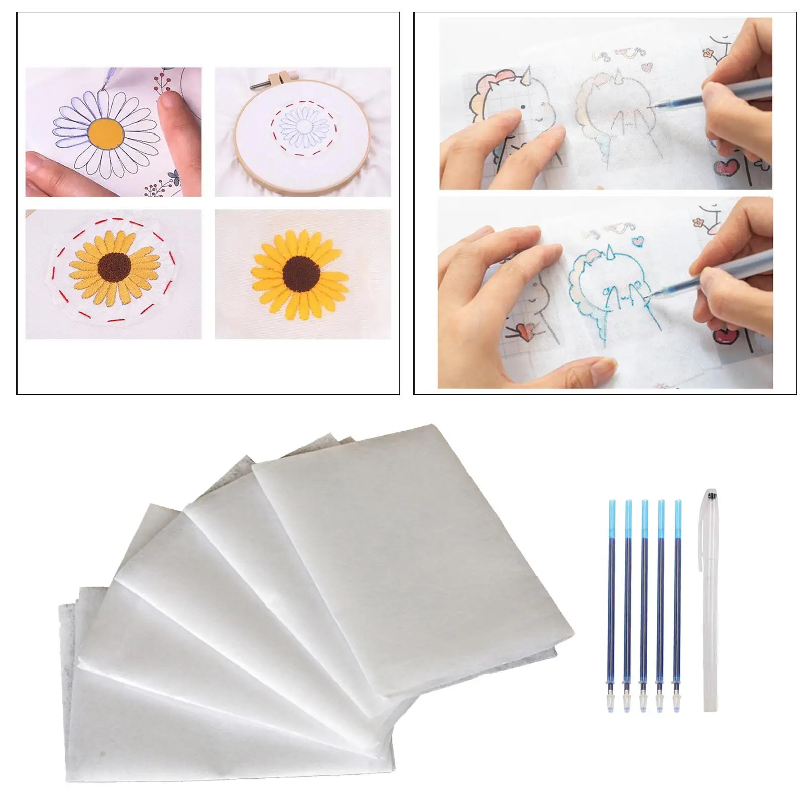 Embroidery Stabilizer 5 Sheets 20x20" T Shirt Fabric Transfers Papers Water Soluble