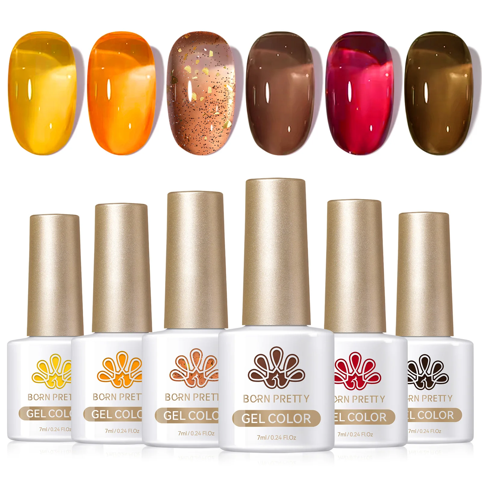 BORN PRETTY 6pcs Crystal Amber Gel Nail Polish Set Jelly Pink Nude Winter Semi Permanent Soak Off UV LED Varnish Manicure Kits 2