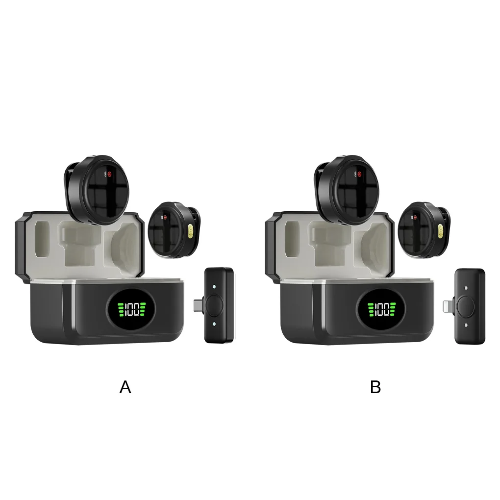 USB-C/iOS Interface Lavalier Mic Noise Cancel Wireless Lapel Microphone with Led Digital Display Of Battery Level  Charging Case