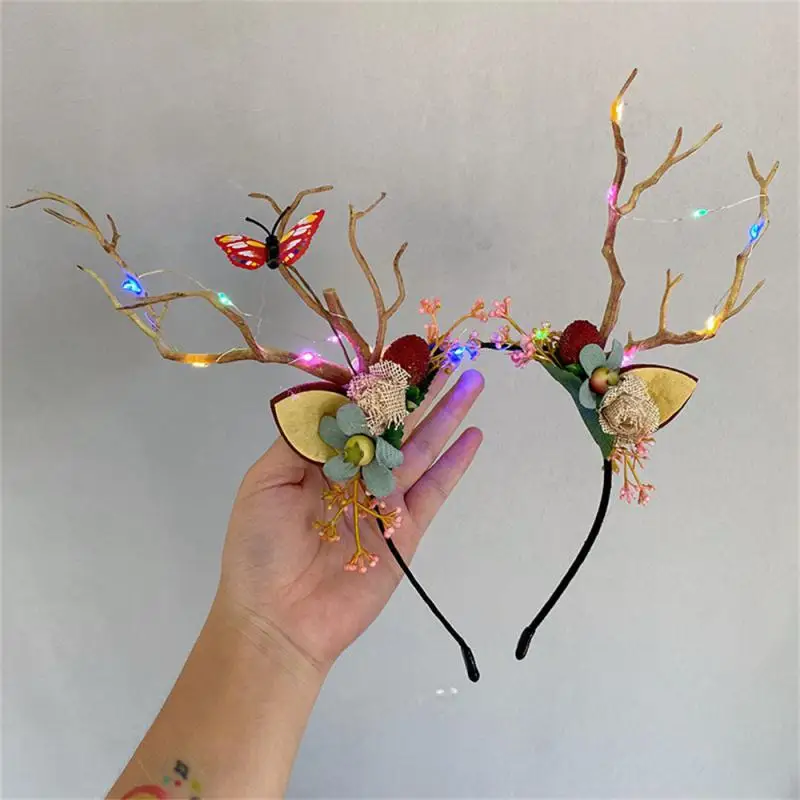 Christmas LED Light Antler Headband Cute Glowing Elf Elk Hair Hoop Hair Accessories Christmas Party Atmosphere Decoration