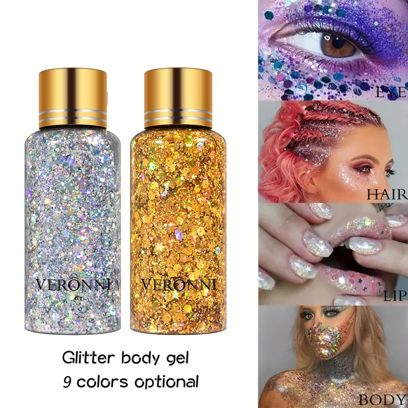 Gel Liquid Glitter Eyeshadow Lip Dazzle Body Stage Glitter Music Festival Long Lasting Glitter Gel for Hair,Face and Body Makeup 3