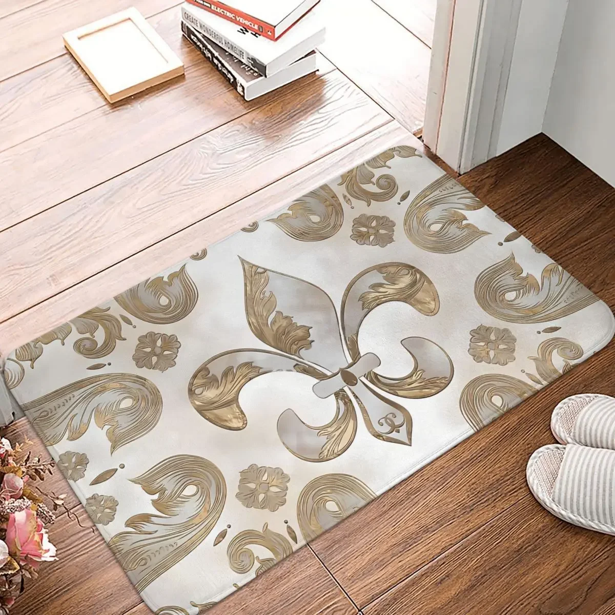 

Fleur De Lys Bath Mat Luxury Ornament Mother Of Pearl Rug Home Doormat Kitchen Carpet Entrance Door