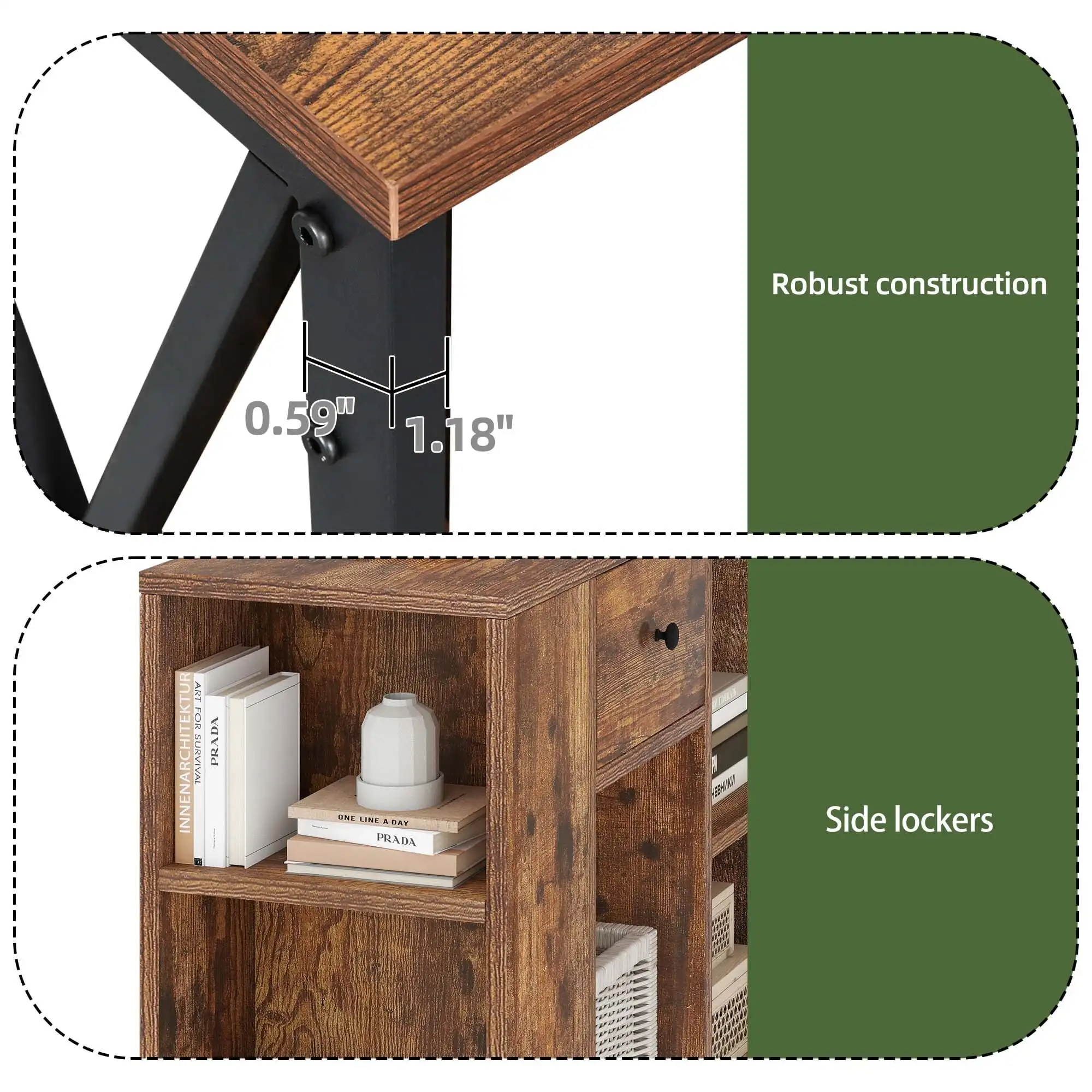 Rotating Writing Office Desk with Storage, Computer Desk with Wheels, Brown 5