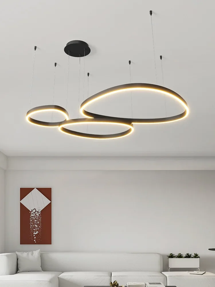 Moderní kartáčovaný kroužky LED lustr domácí osvětlení strop montuje pro žití pokoj ložnice závěsný lampa black&white barva světel