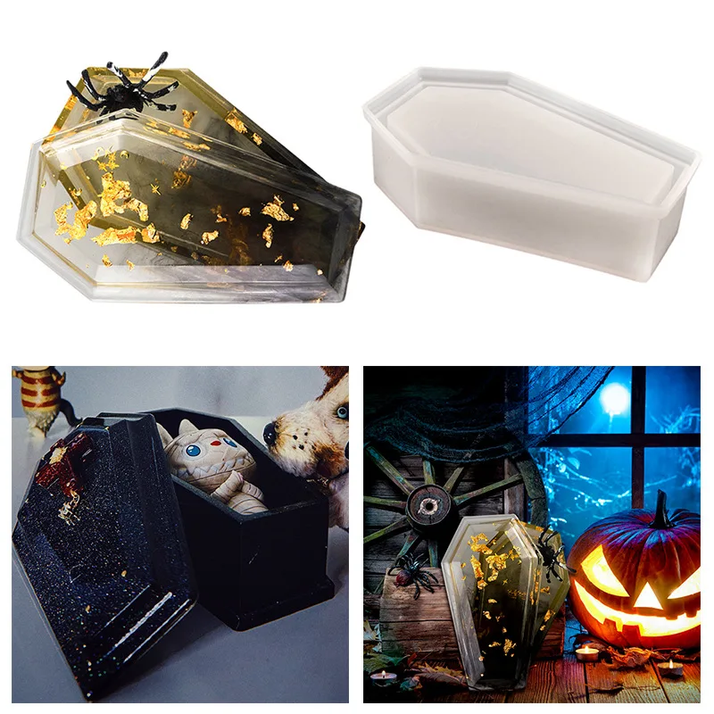 

Vampire Coffin Resin Mold Storage Box With Lid Silicone Mold Pouring Epoxy Resin Clay Craft Mold DIY Craft Halloween Decoration