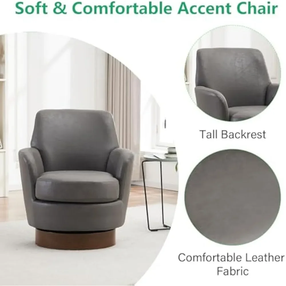 Swivel Barrel Chair Set of 2,Modern Comfy PU Leather Round Swivel Accent Chairs,360 Degree Single Armchair for Living Room, Grey