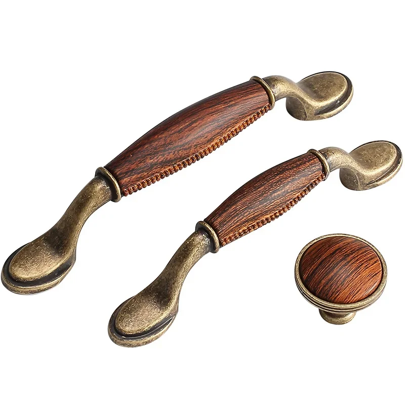 Antique Bronze Solid Wood Cabinet Handles Vintage Drawer Knobs Wardrobe Door Handles European Furniture Handle Hardware