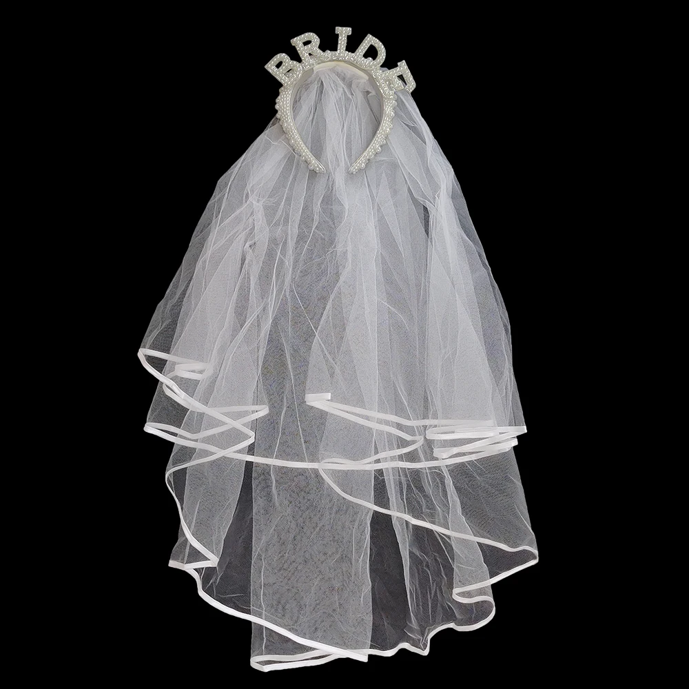 Pearl Bride Headband Veil White Pearl Bride Hair Band Crown Bridal Shower Decoration Bride To Be Bachelorette Hen Party Supplies