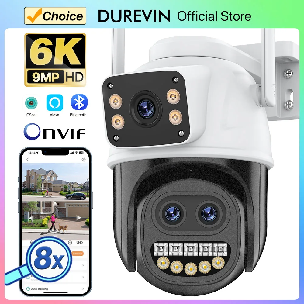 

Outdoor 9MP 6K HD 8X Zoom Dual Screen WiFi Camera 3K 6MP Auto Tracking Camera Security Protection Video Surveillance P2P iCSee
