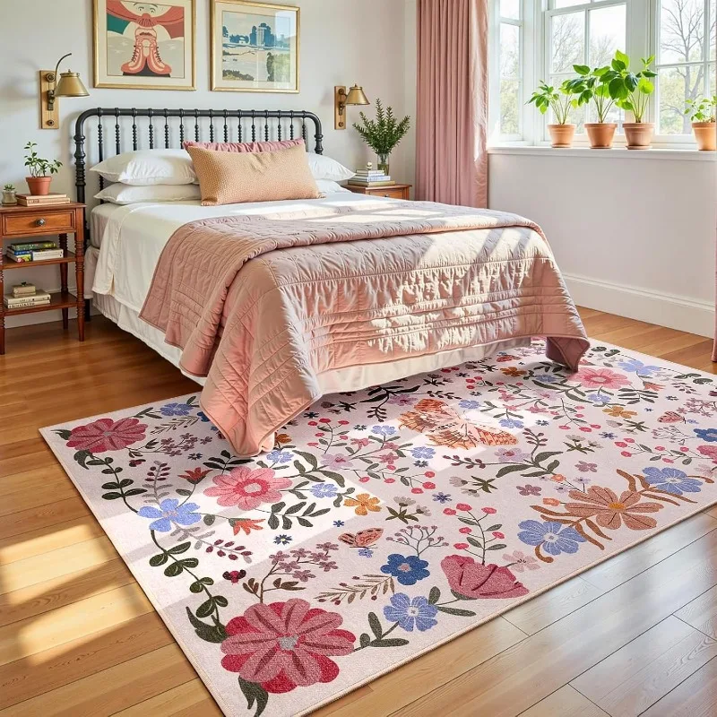 Green Living Room Carpet Large Area Retro Floral Print Bedroom Rugs Machine Washable Non-slip Sofa Coffee Table Mats Alfombra 러그