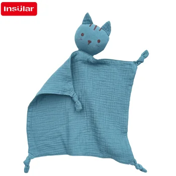 Soft Cotton Muslin Baby Bib Stuffed Cat Doll Newborn Appease Towel Security Blanket Baby Sleeping Cuddling Towel Facecloth 6